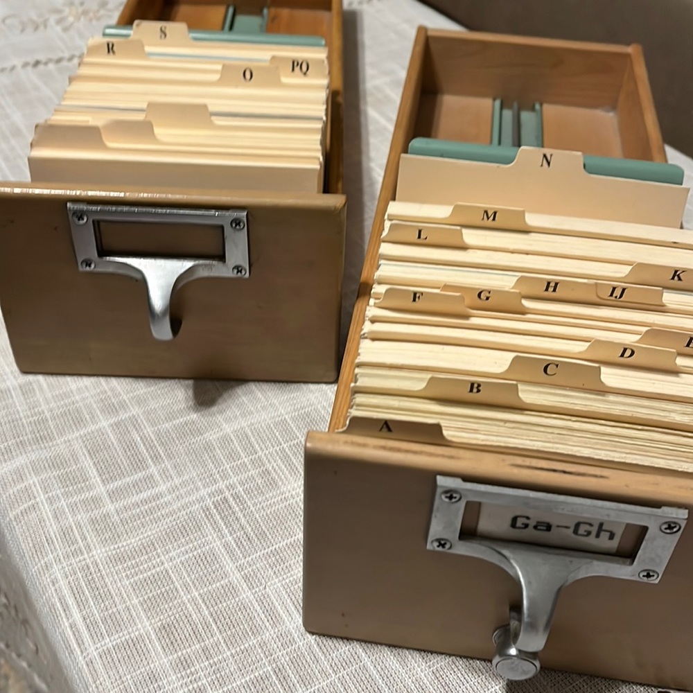 2 wooden library card catalog drawers (does not include index cards)